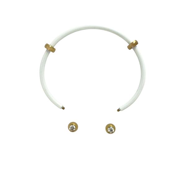 ALEX+ANI Bezel Stone Enamel Cuff in White - Picture 9 of 13